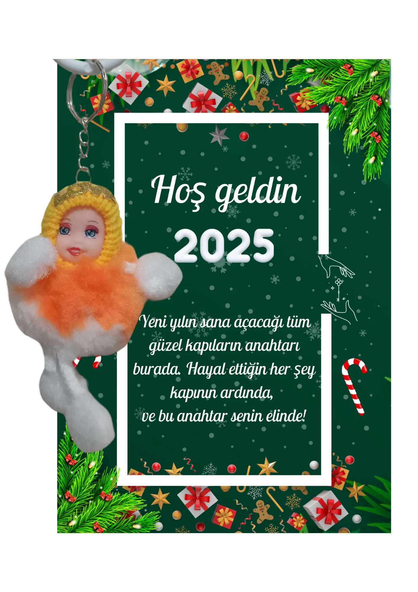 Yeni Yıl Kart Üzerinde Anahtarlık (Kişiye Özel Yazı Yazdırılabili Yeni Yıl Kart Üzerinde Anahtarlık (Kişiye Özel Yazı Yazdırılabili