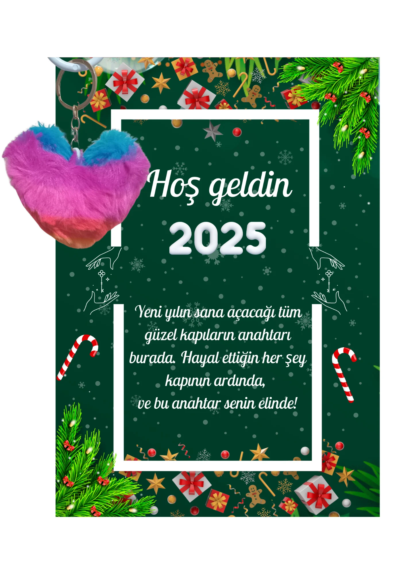 Yeni Yıl Kart Üzerinde Anahtarlık (Kişiye Özel Yazı Yazdırılabili Yeni Yıl Kart Üzerinde Anahtarlık (Kişiye Özel Yazı Yazdırılabili
