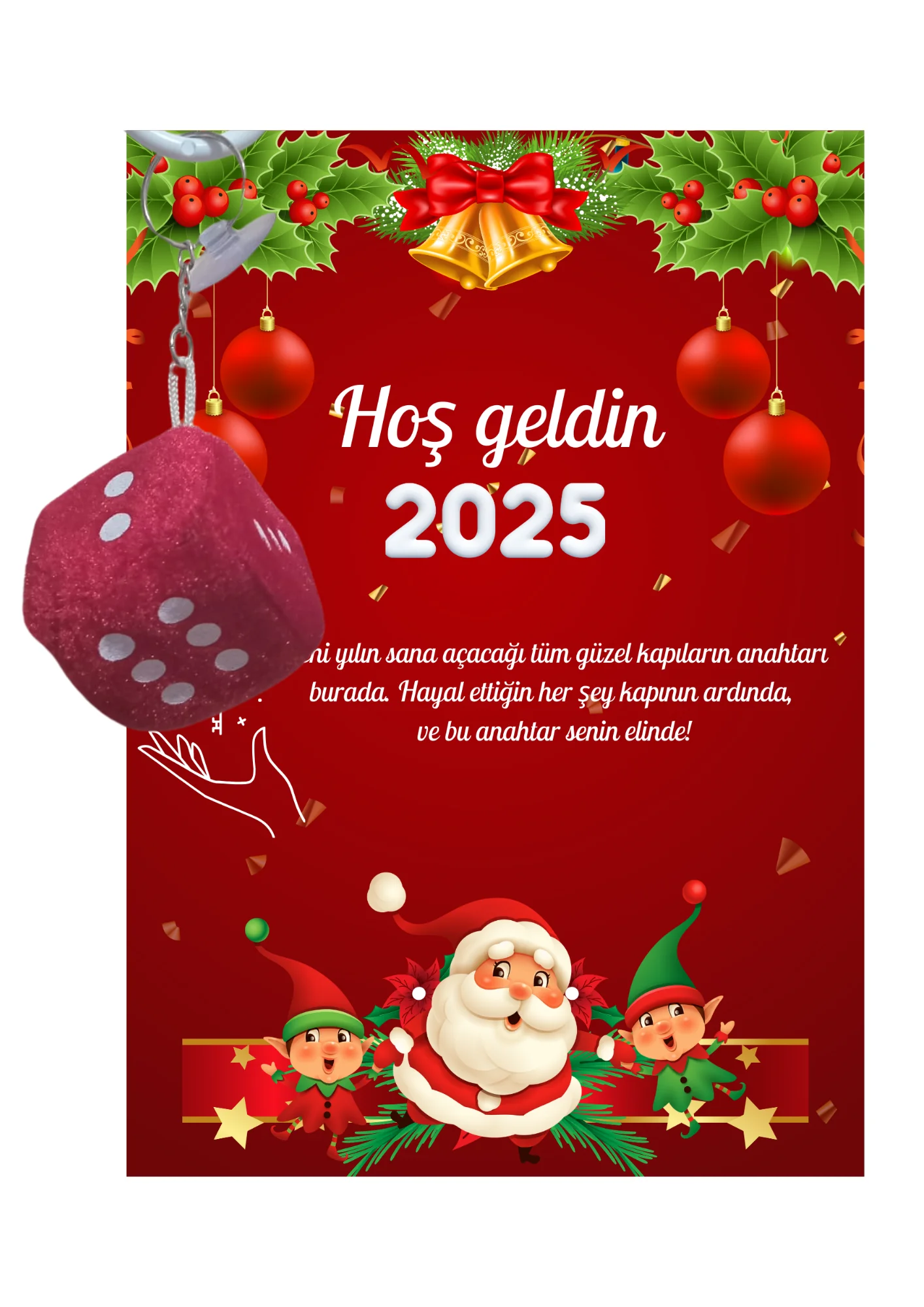 Yeni Yıl Noel Baba Kart Üzerinde Anahtarlık (Kişiye Özel Yazı Yaz
