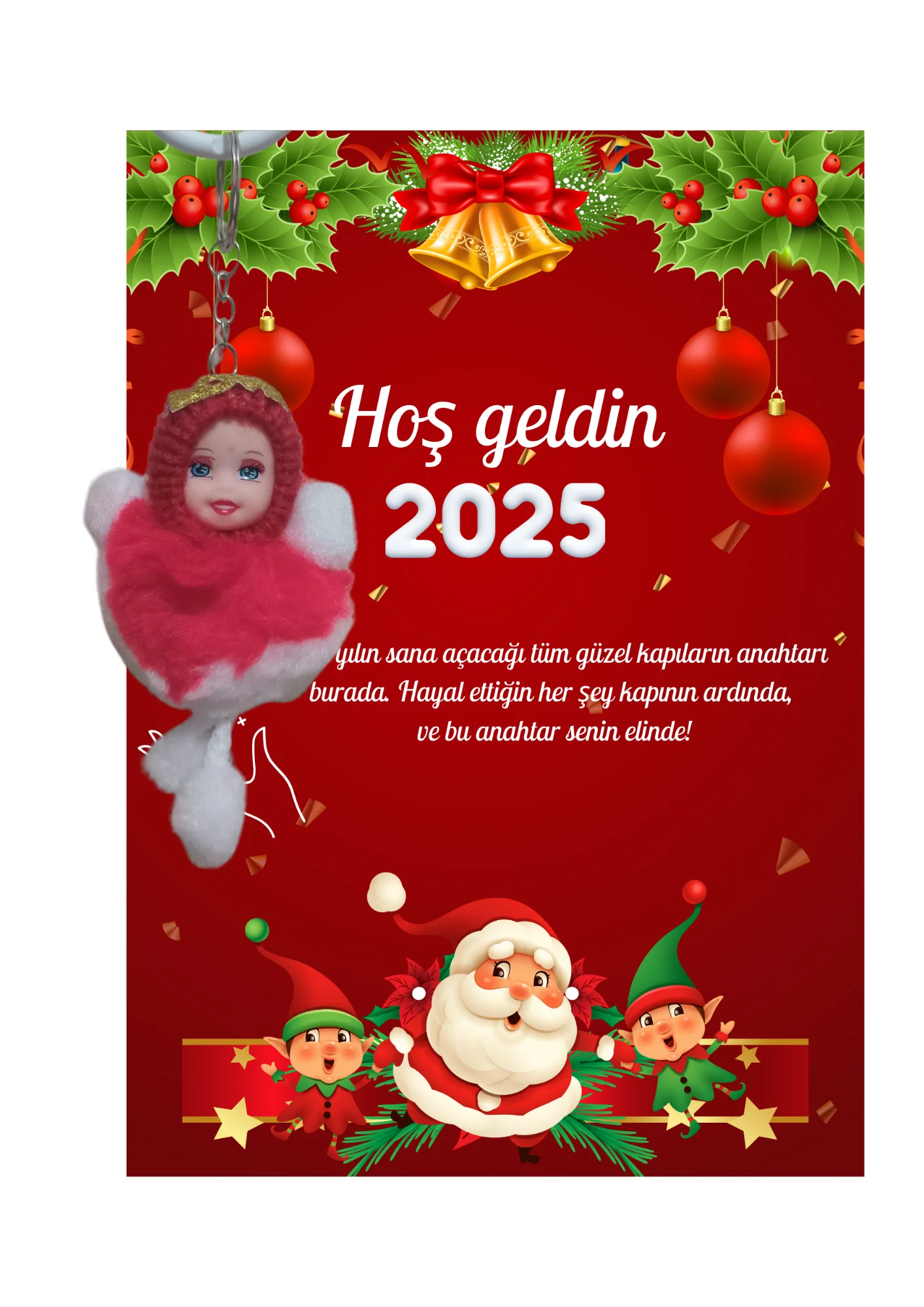 Yeni Yıl Noel Baba Kart Üzerinde Anahtarlık (Kişiye Özel Yazı Yaz Yeni Yıl Noel Baba Kart Üzerinde Anahtarlık (Kişiye Özel Yazı Yaz