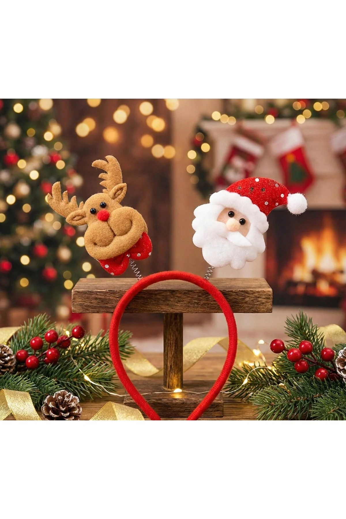 Yeni Yıl Taç Geyik Noel Baba Figürlü