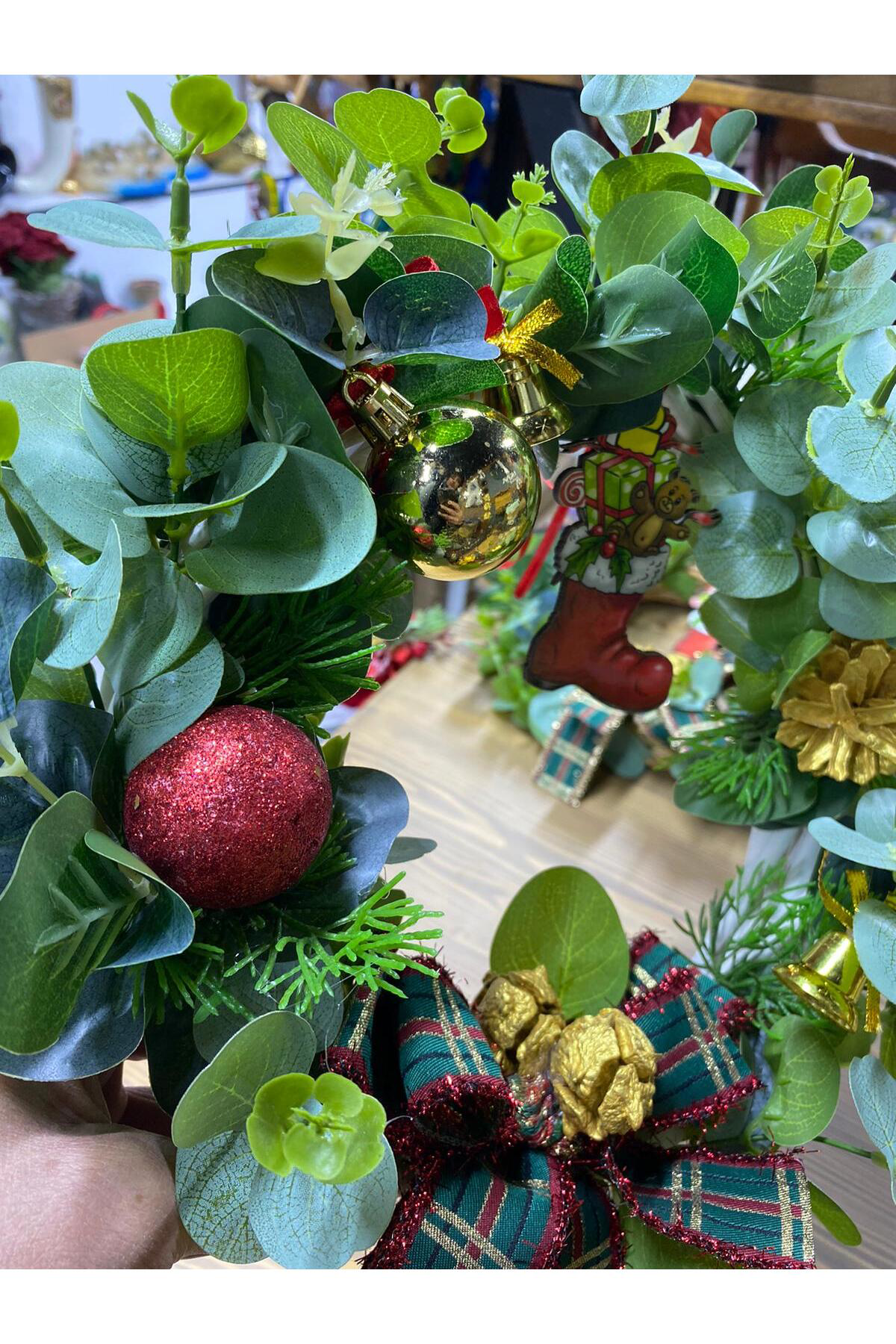 Elif Aksesuar Yeni Yıl Temalı Bambu Kapı Çelengi 35Cm