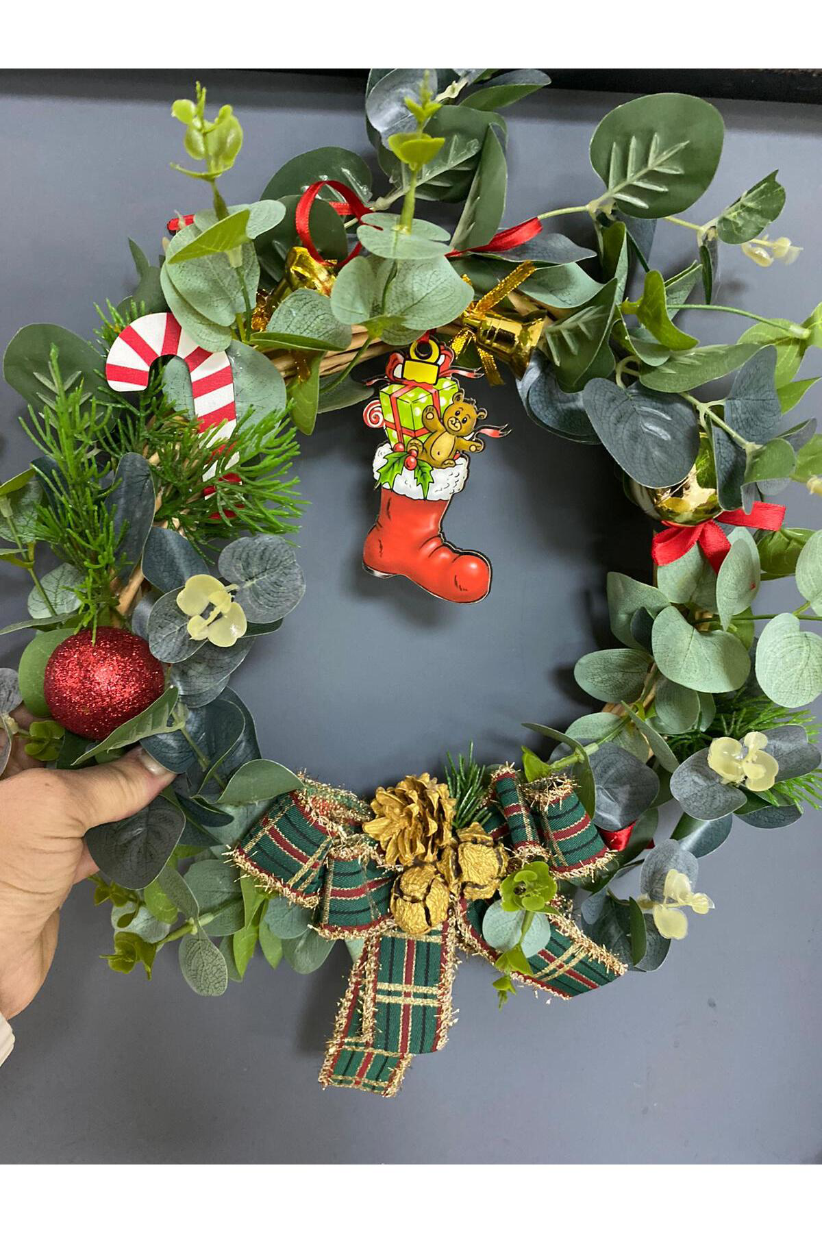 Elif Aksesuar Yeni Yıl Temalı Bambu Kapı Çelengi 35Cm