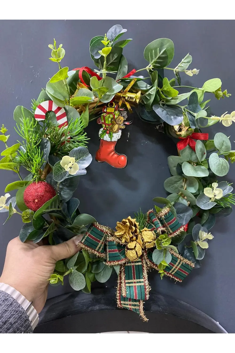 Yeni Yıl Temalı Bambu Kapı Çelengi 35cm