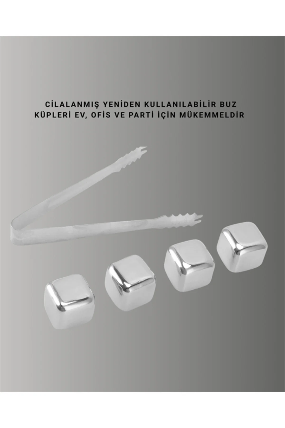 Yeniden Kullanılabilir 304 Çelik Metal Buz Küpleri 4'lü Set