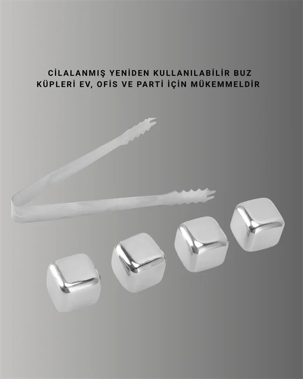 Yeniden Kullanılabilir 304 Çelik Metal Buz Küpleri 4'lü Set