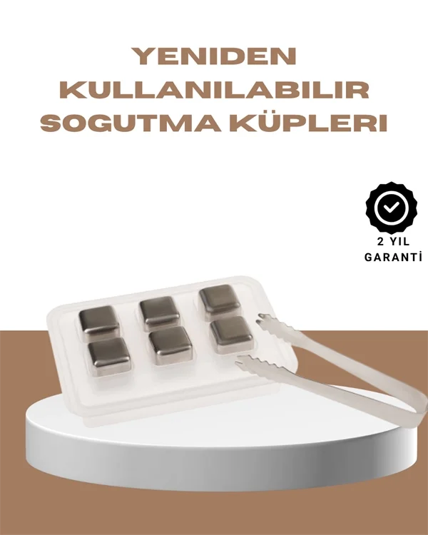Yeniden Kullanılabilir 304 Çelik Metal Buz Küpleri 4'lü Set