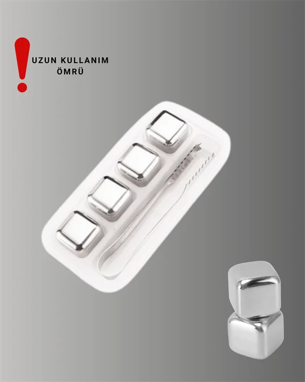 Yeniden Kullanılabilir 304 Çelik Metal Buz Küpleri 4'lü Set