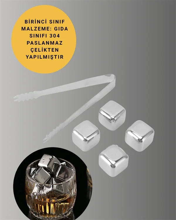 Yeniden Kullanılabilir 304 Çelik Metal Buz Küpleri 4'lü Set Fiyatı, Yorumları ve Özellikleri