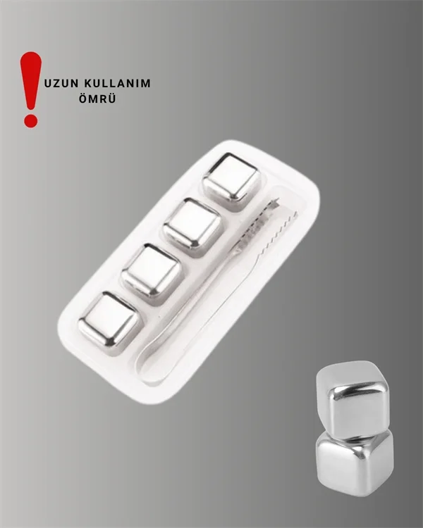 Yeniden Kullanılabilir 304 Çelik Metal Buz Küpleri 4'lü Set