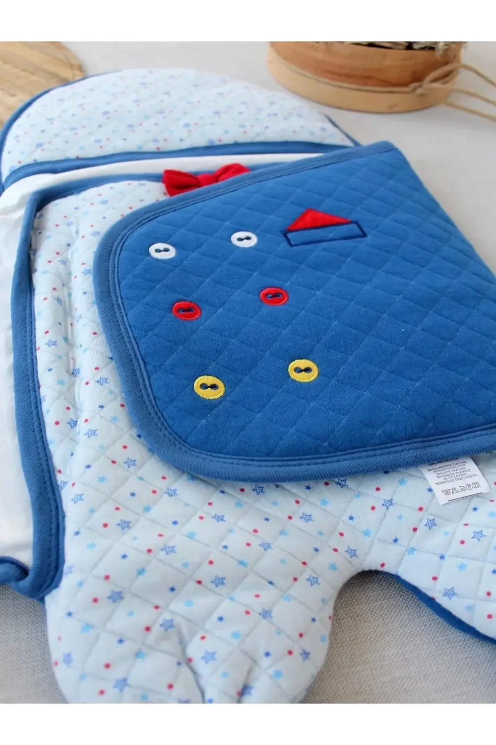 Yenidoğan Açılır Kucaklı Smokin Ayaklı Erkek Bebek Kundak Mavi