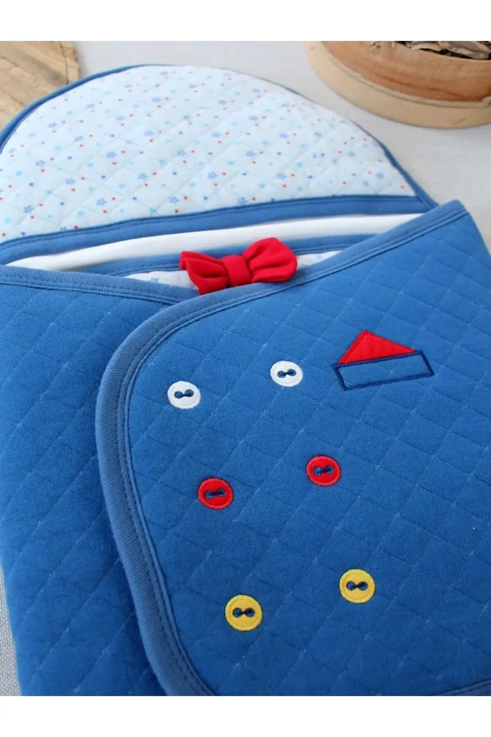 Yenidoğan Açılır Kucaklı Smokin Ayaklı Erkek Bebek Kundak Mavi