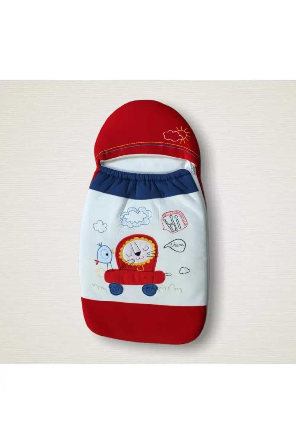 Yenidoğan Arabalı Aslan Nakışlı Fermuarlı Şapkalı Klasik Kundak B