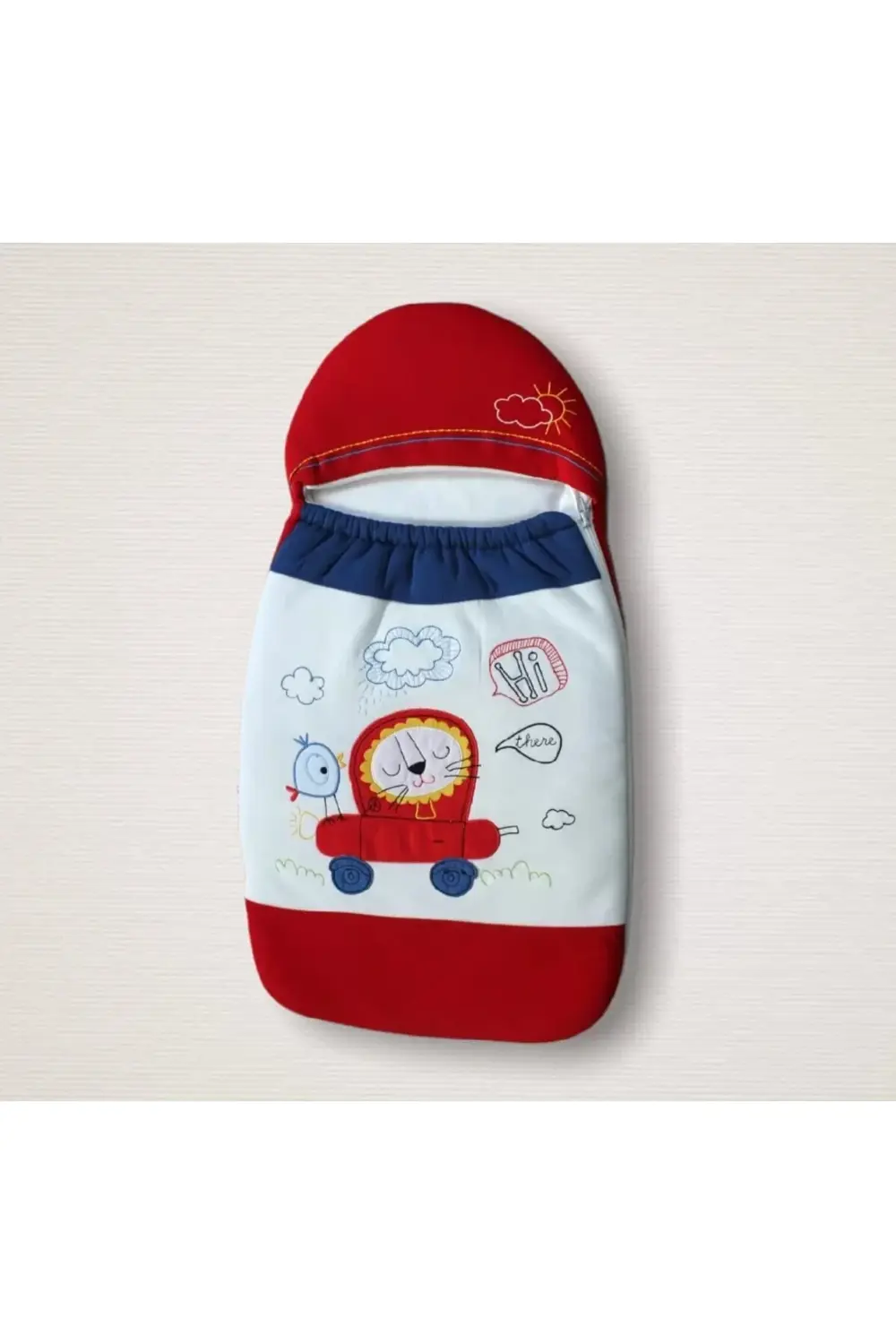 Yenidoğan Arabalı Aslan Nakışlı Fermuarlı Şapkalı Klasik Kundak B