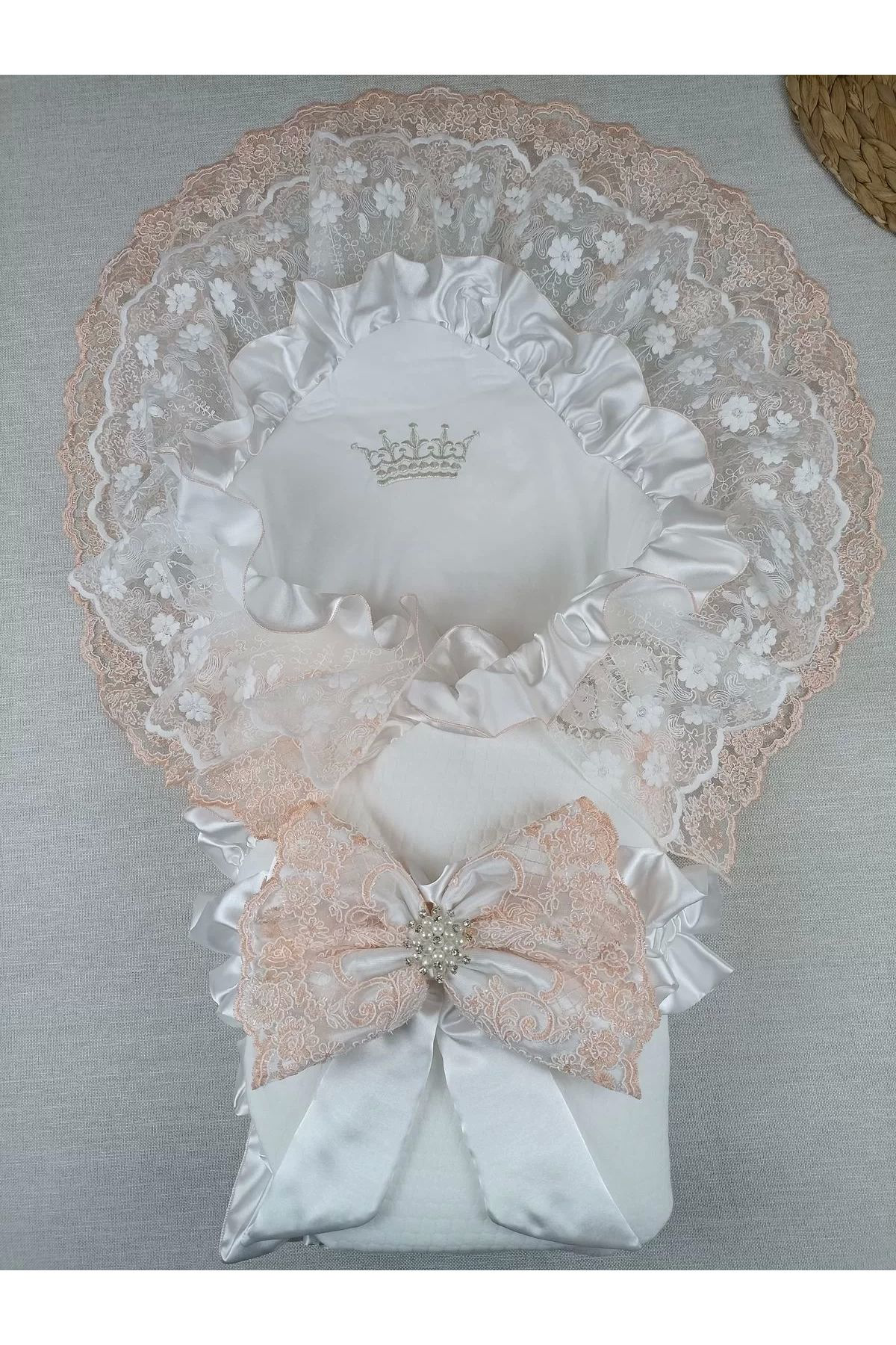 Babybird Yenidoğan Bal Peteği Taç Nakişli Lüks Kundak Bebek Battaniyesi