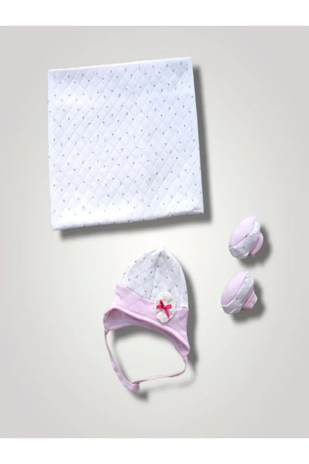 Yenidoğan Baskılı Double Face Şapka Ve Patikli 3lü Bebek Battaniy