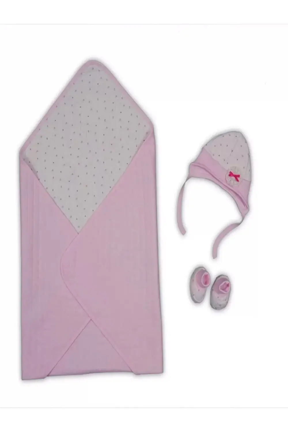 Yenidoğan Baskılı Double Face Şapka Ve Patikli 3lü Bebek Battaniy