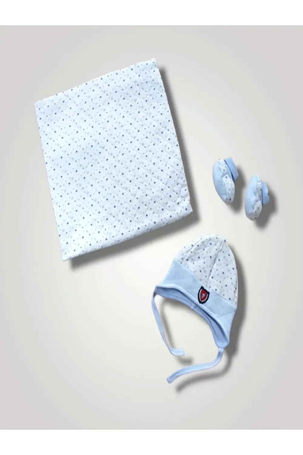 Yenidoğan Baskılı Double Face Şapka Ve Patikli 3lü Bebek Battaniy