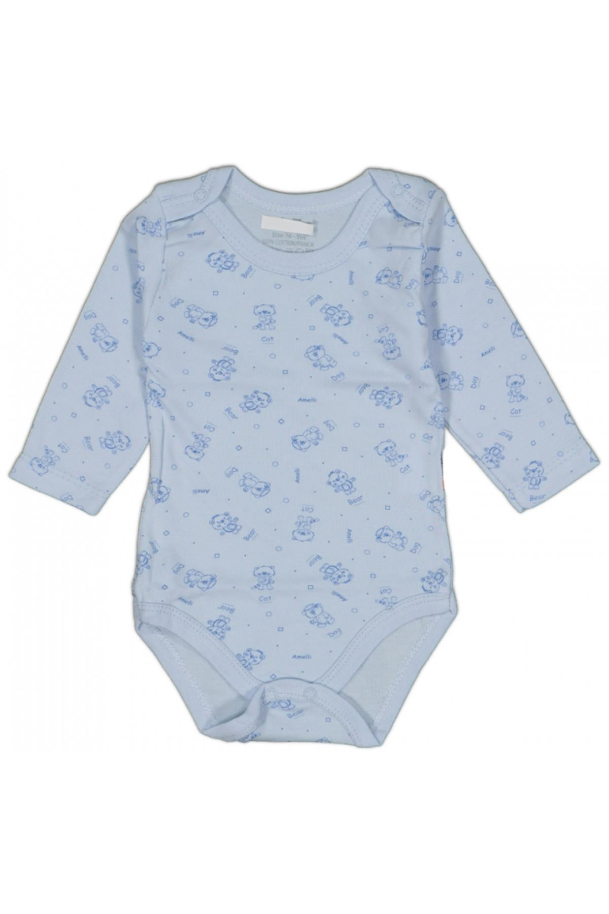Babytoo Yenidoğan Bebek Kız Erkek Mavi Kollu Cıtcıtlı Badi Ayıcıklı Body