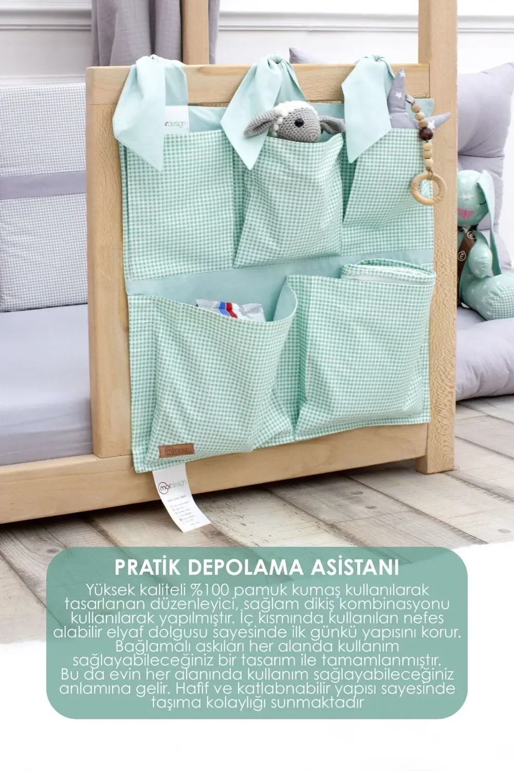 Yenidoğan Beşik Yanı Düzenleyici, 5 Cepli Bebek Odası Organizeri,