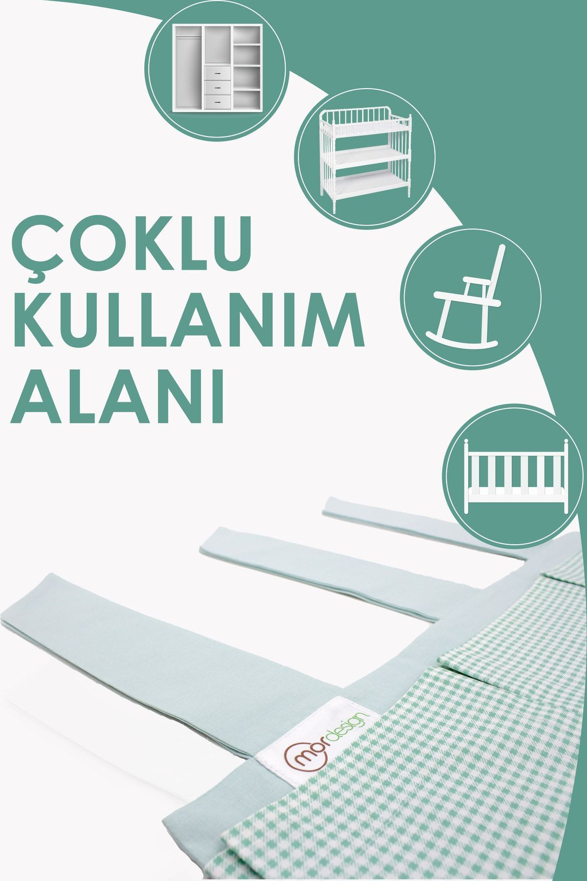 Mordesign Yenidoğan Beşik Yanı Düzenleyici, 5 Cepli Bebek Odası Organizeri,