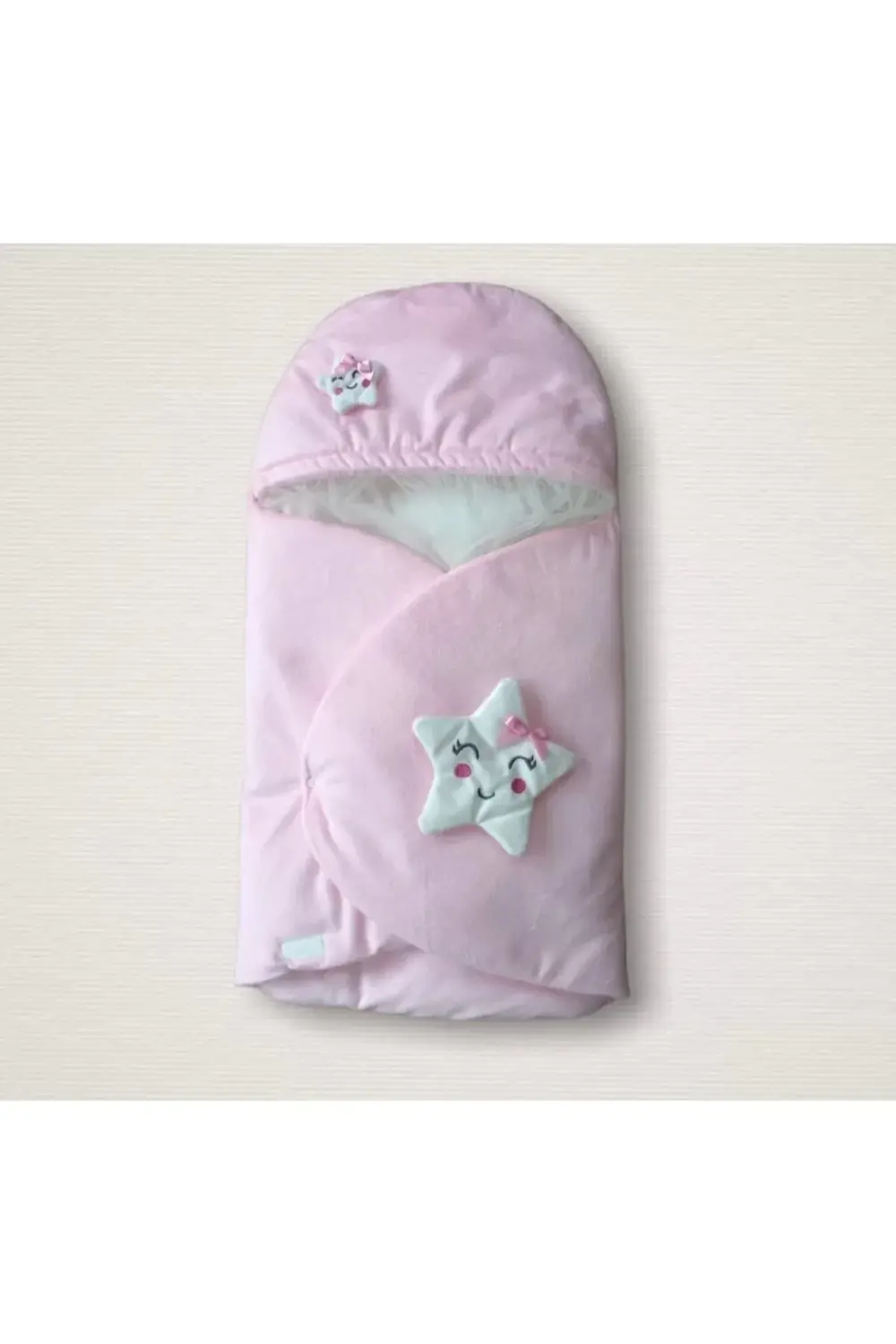 Yenidoğan Çift Yıldız Detaylı Şapkalı Duvaklı Kız Bebek Klasik Ku