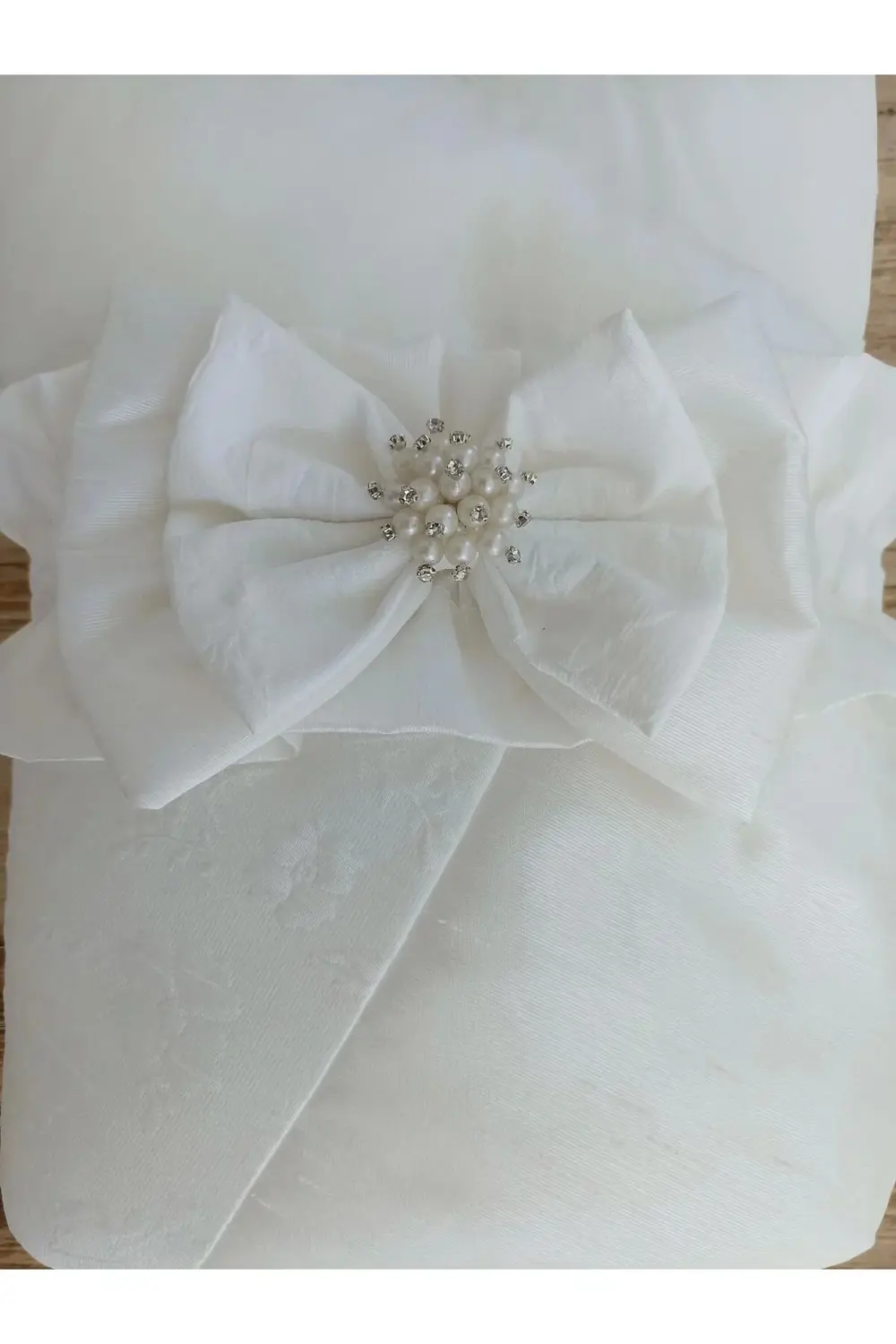 Yenidoğan Gelinlik Duvaklı Trilüks Kundak Bebek Battaniyesi Ekru