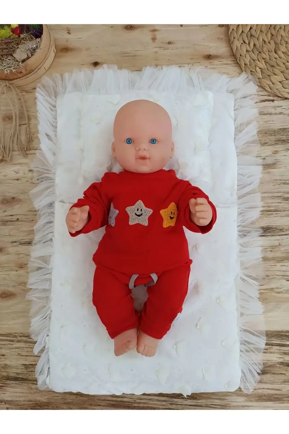 Yenidoğan İzmir İncisi Tül İşlemeli Pamuklu Fiyonklu Kundaklı Lük