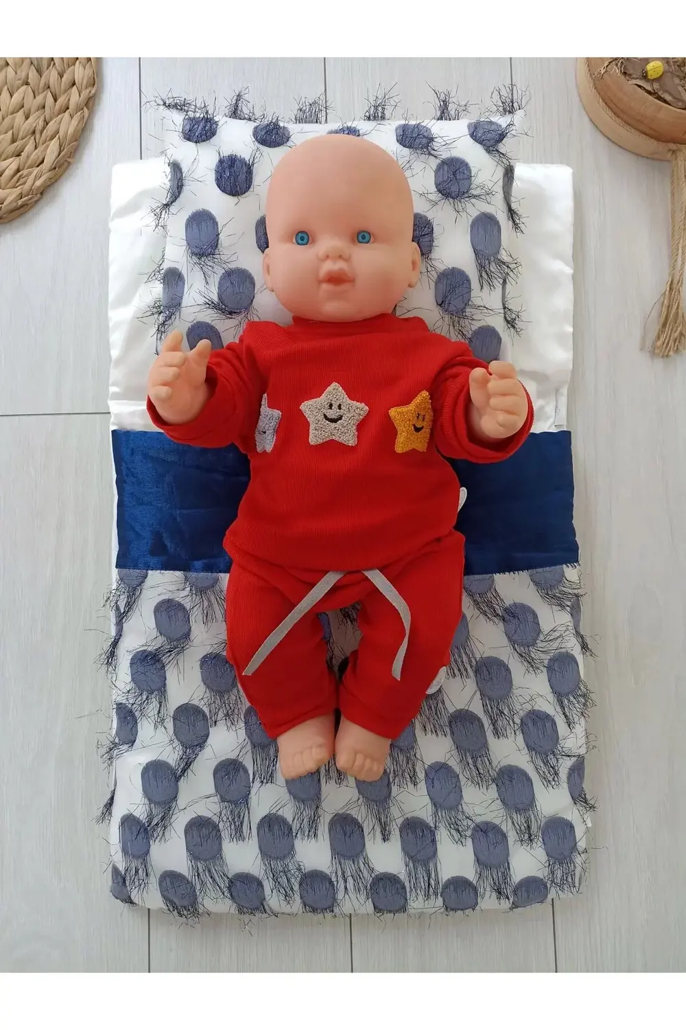 Yenidoğan İzmir İncisi Tül İşlemeli Pamuklu Fiyonklu Kundaklı Lük