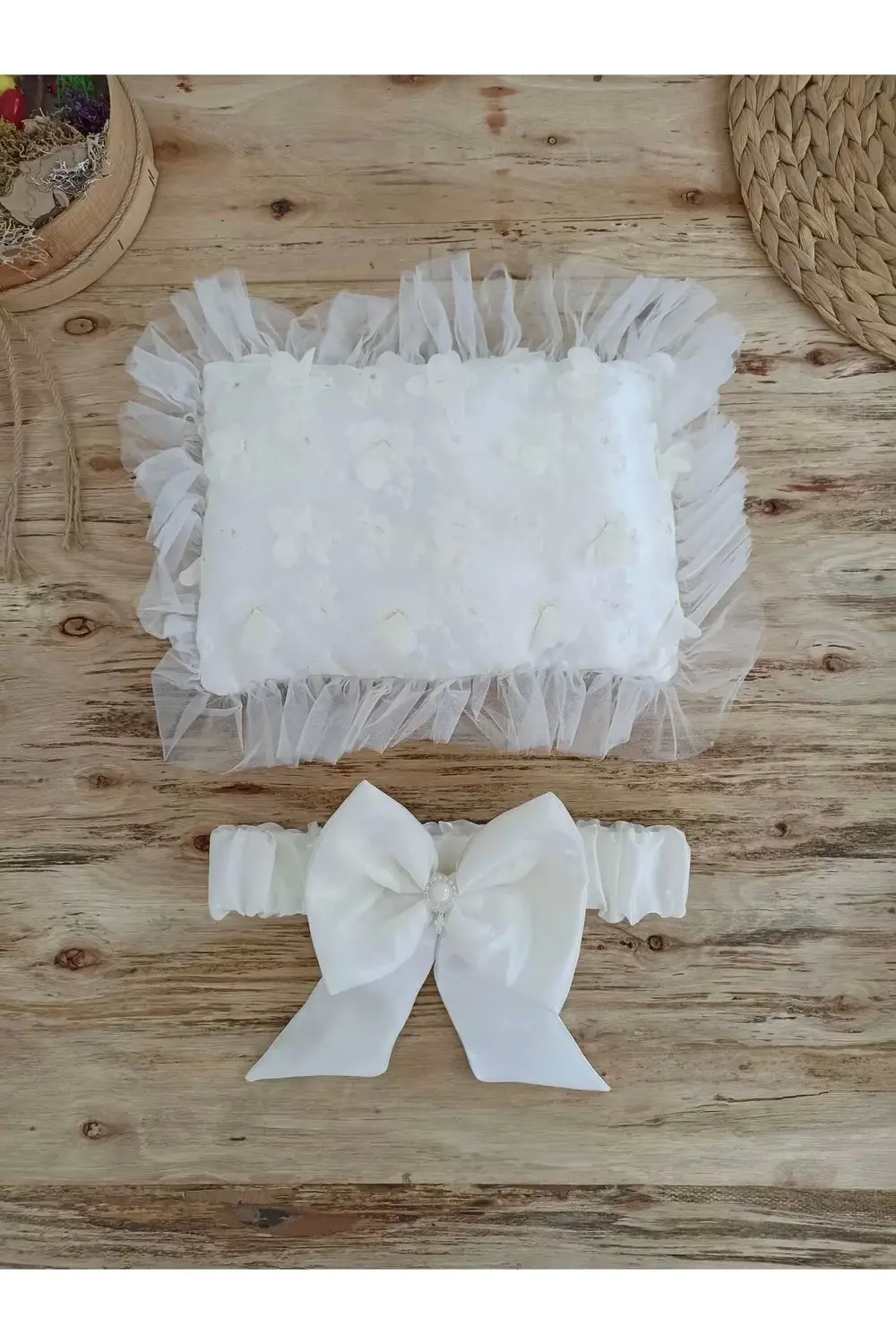 Yenidoğan İzmir İncisi Tül İşlemeli Pamuklu Fiyonklu Kundaklı Lük