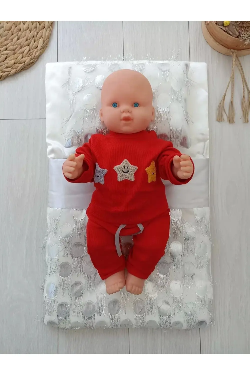 Yenidoğan İzmir İncisi Tül İşlemeli Pamuklu Fiyonklu Kundaklı Lük