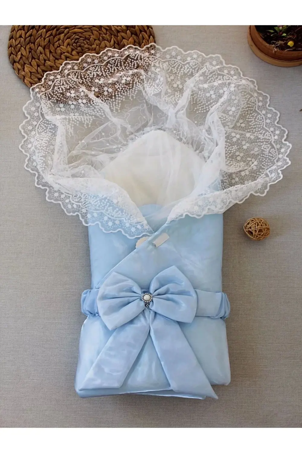 Yenidoğan Kumru İnci Fiyonk Kristal Parlak Duvaklı Kundak Bebek B