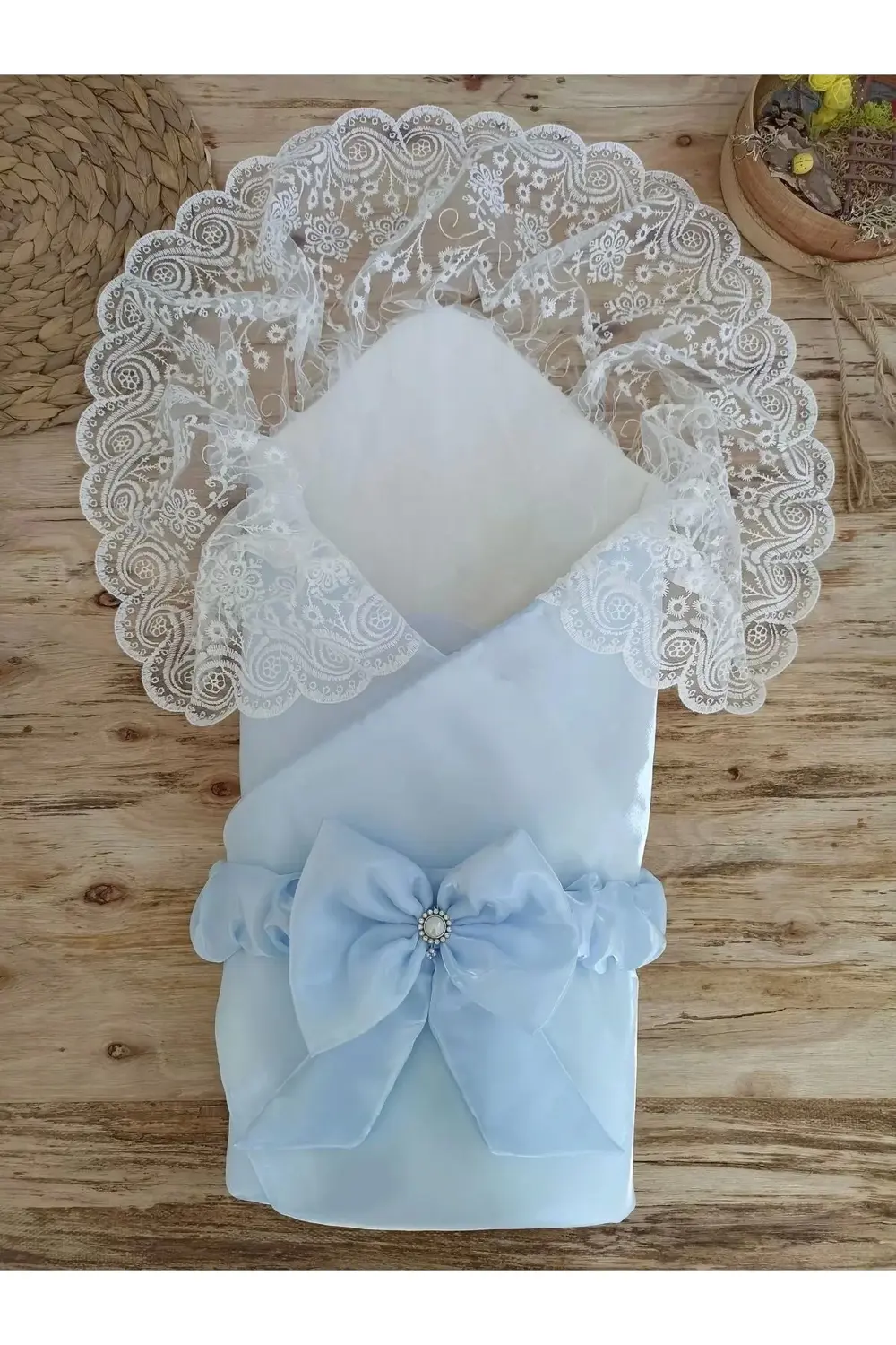 Yenidoğan Kumru İnci Fiyonk Kristal Parlak Duvaklı Kundak Bebek B