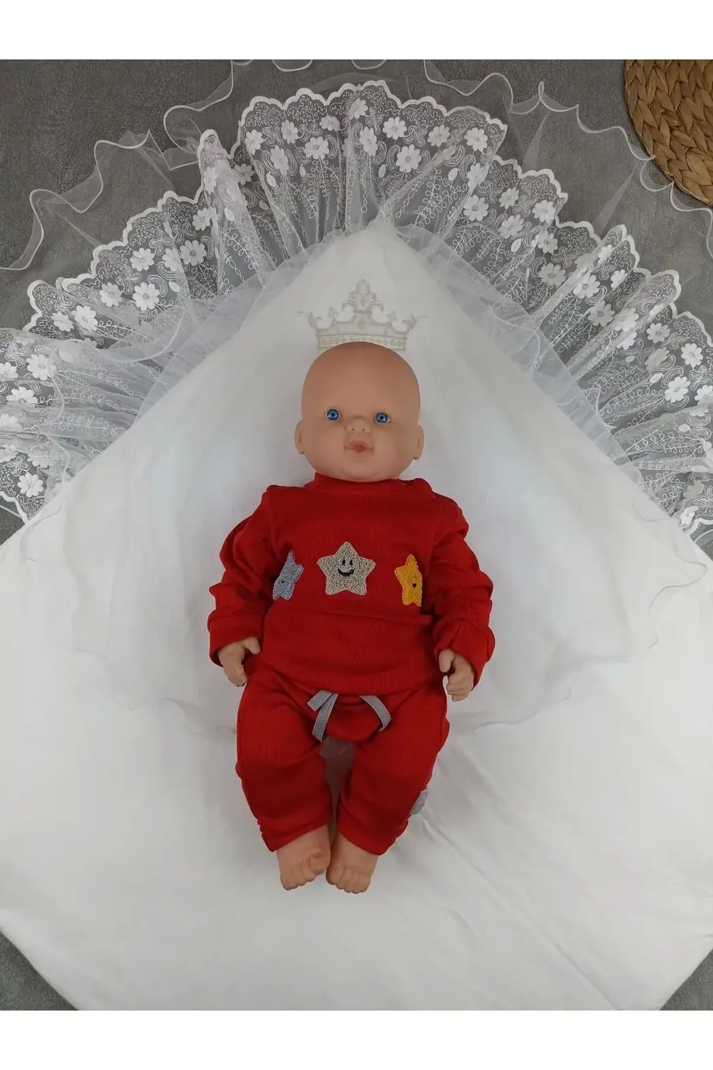 Yenidoğan Kumru Soft Cotton Taç Nakışlı Trilüks Kundak Bebek Batt