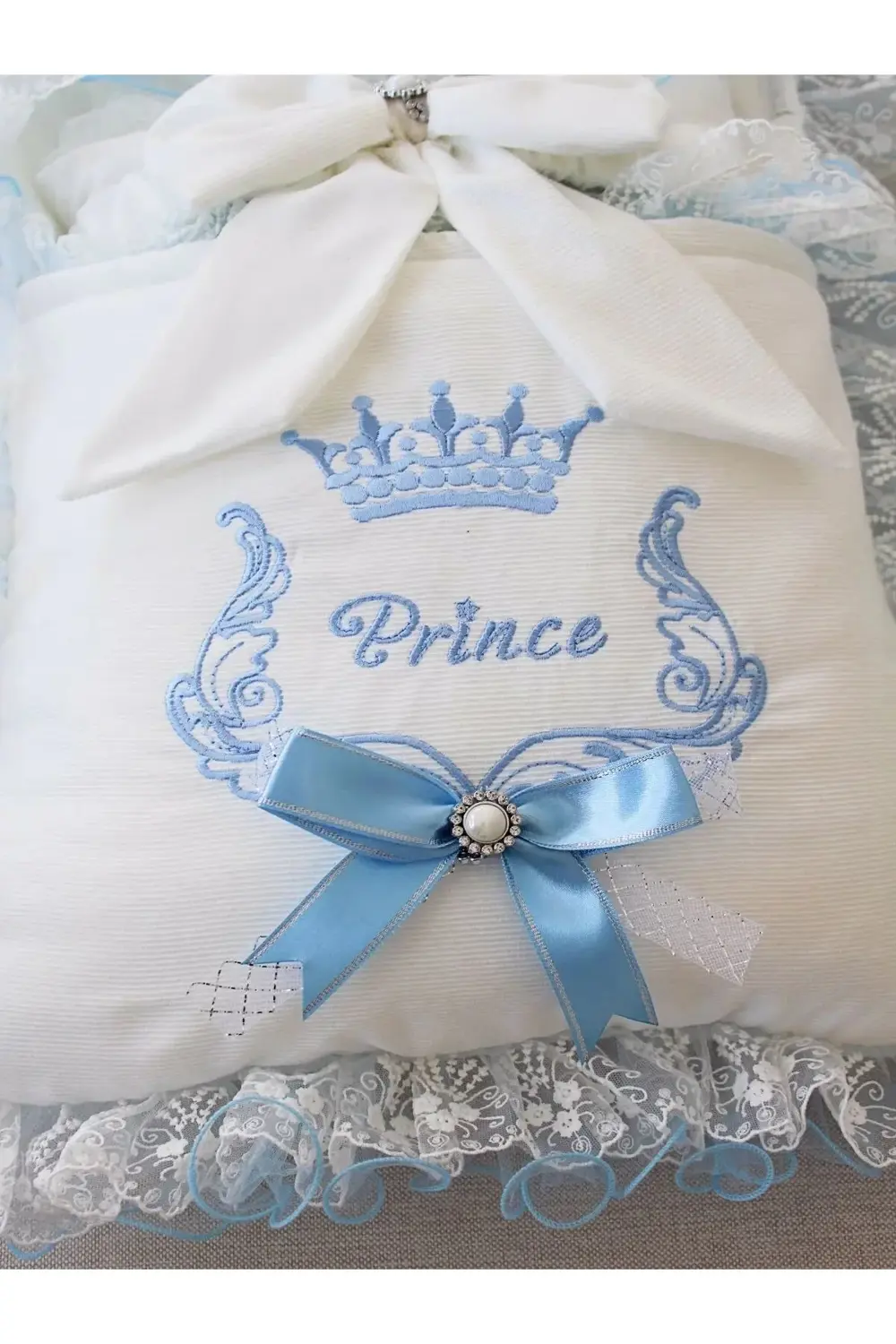 Yenidoğan Nil Taç Nakışlı Kundaklı Trilüks 3lü Alt Açma Seti Mavi