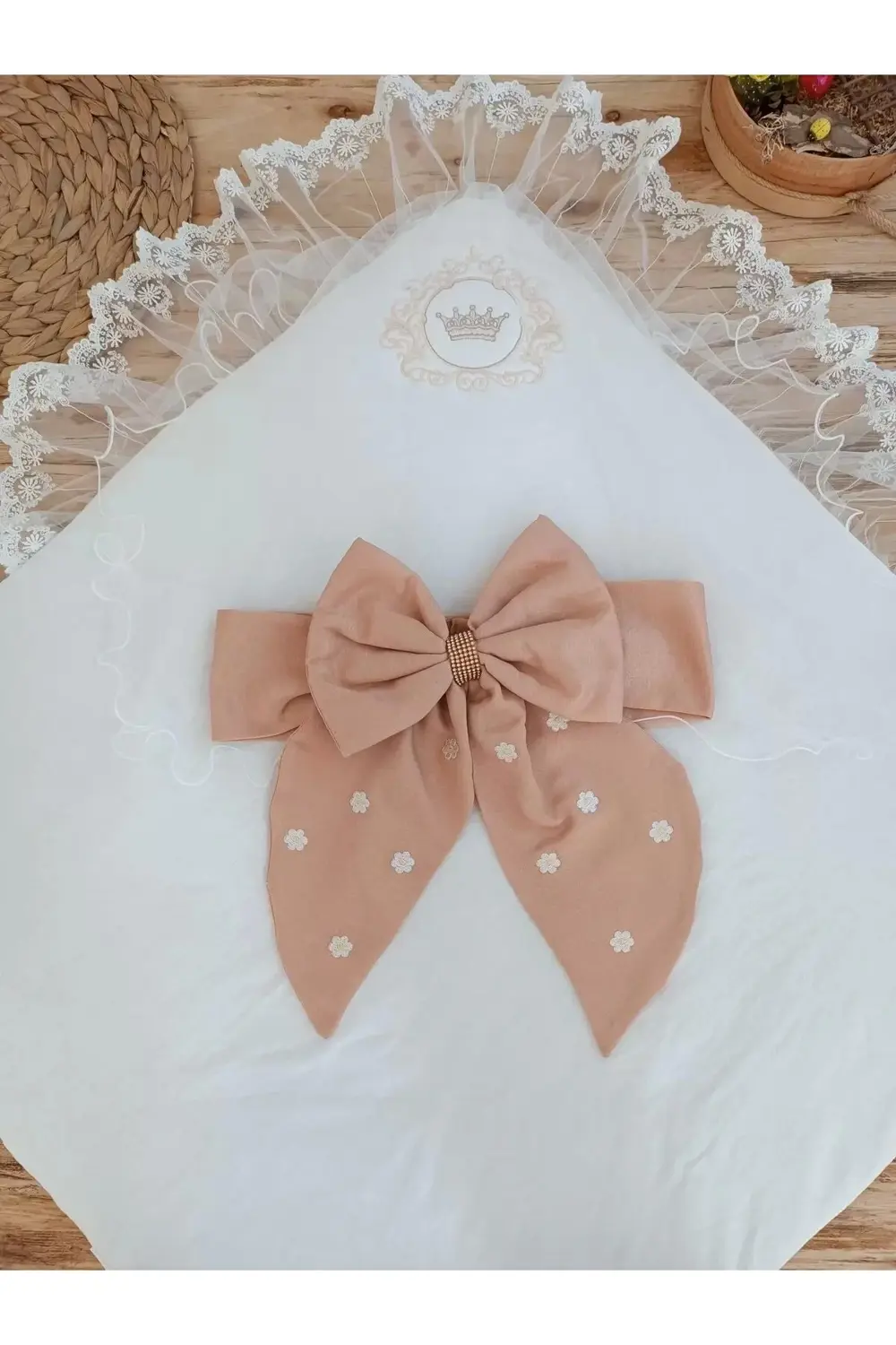 Yenidoğan Papatya Desenli Trilüks Unisex Kundak Bebek Battaniyesi