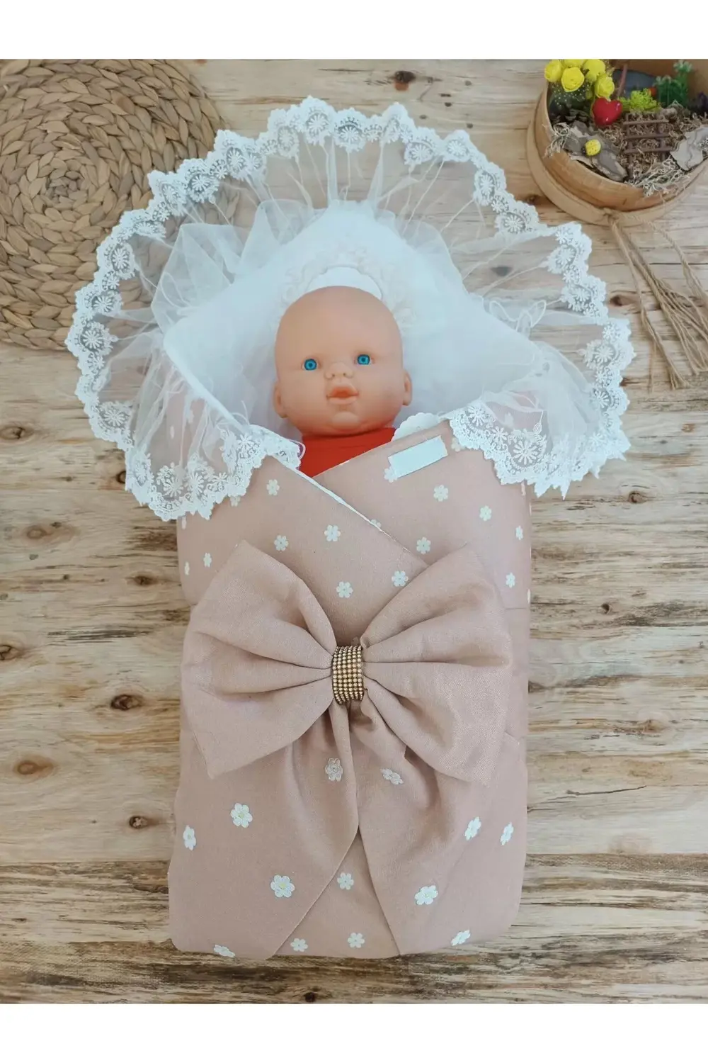 Yenidoğan Papatya Desenli Trilüks Unisex Kundak Bebek Battaniyesi