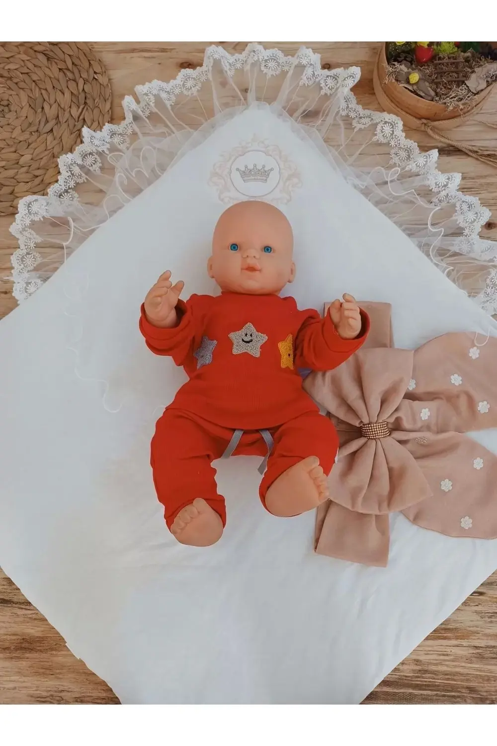 Yenidoğan Papatya Desenli Trilüks Unisex Kundak Bebek Battaniyesi