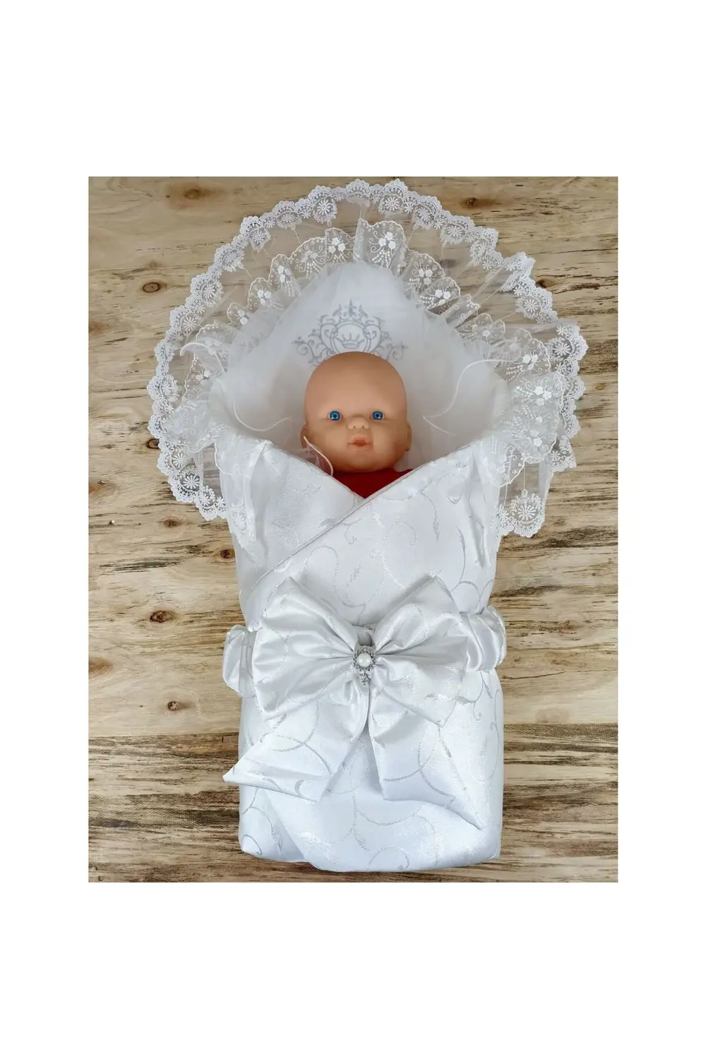 Yenidoğan Pırıltı Taç Nakışlı İnci Delüks Kundak Bebek Battaniyes