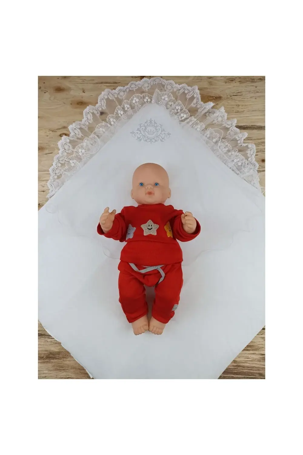 Yenidoğan Pırıltı Taç Nakışlı İnci Delüks Kundak Bebek Battaniyes