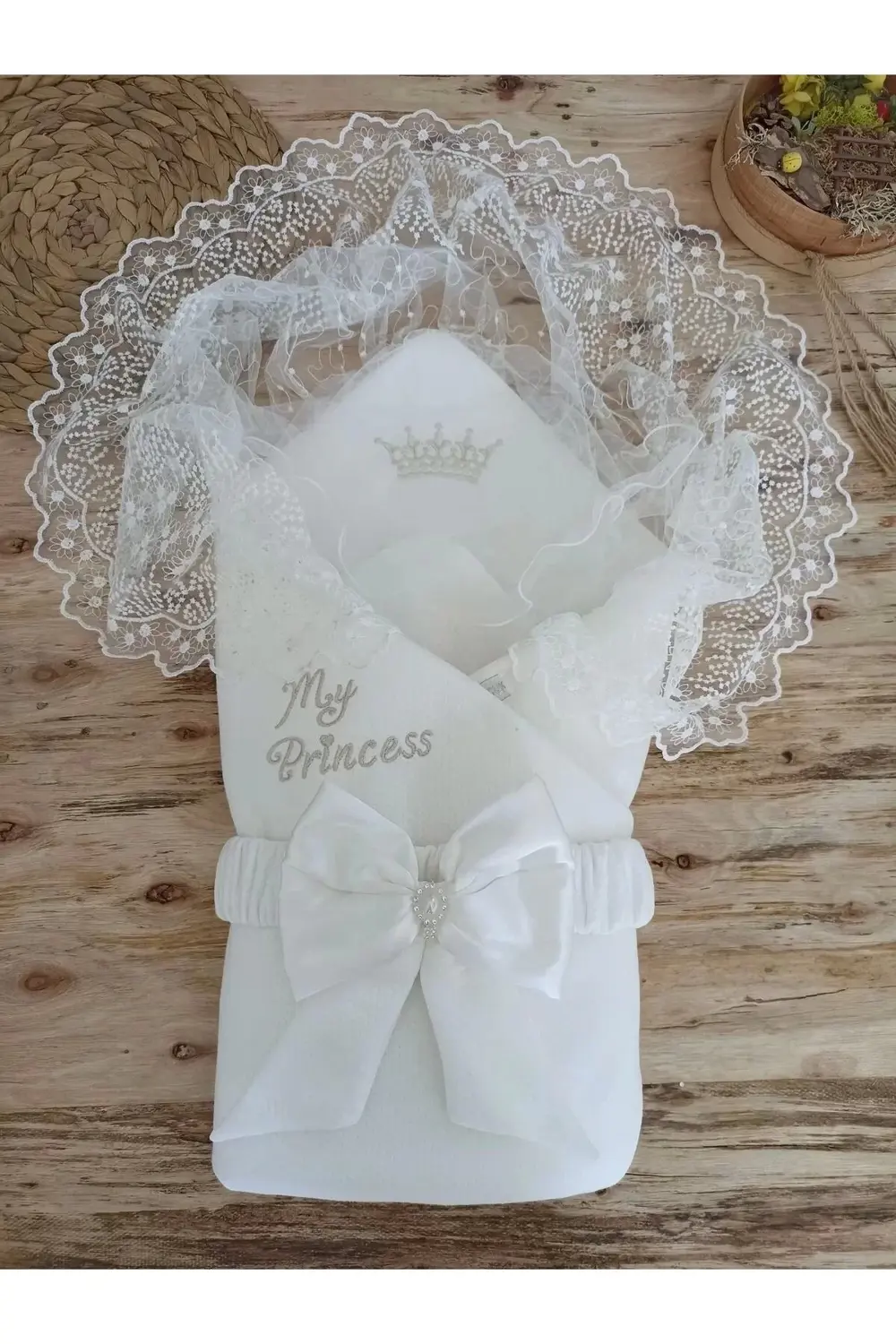 Yenidoğan Sahra Taç Benim Prensesim Nakışlı Kundak Bebek Battaniy