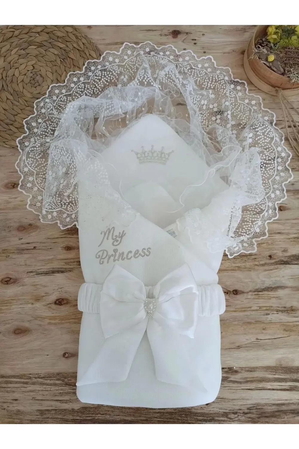 Yenidoğan Sahra Taç Benim Prensesim Nakışlı Kundak Bebek Battaniy