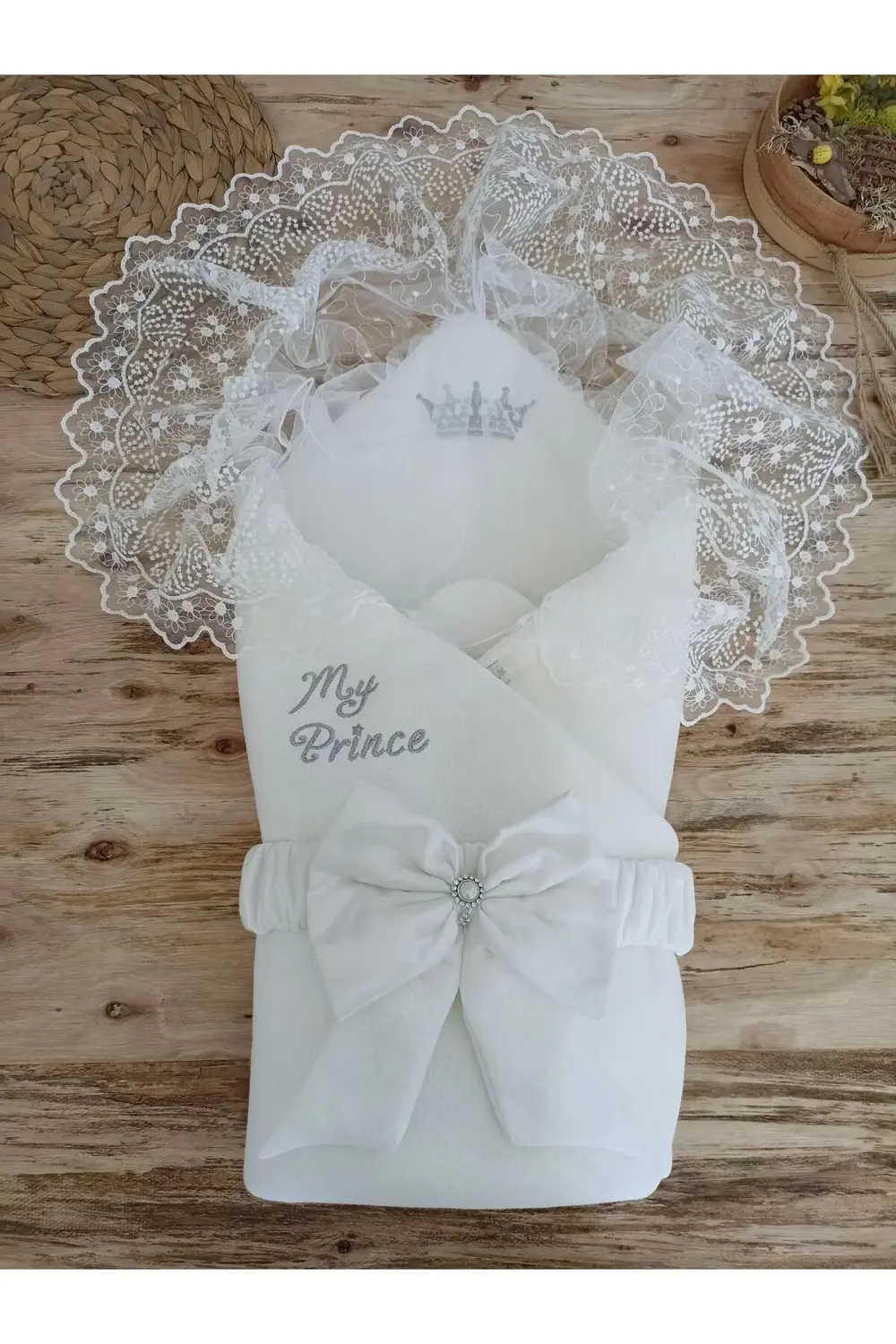 Yenidoğan Sahra Taç Benim Prensim Nakışlı Kundak Bebek Battaniyes
