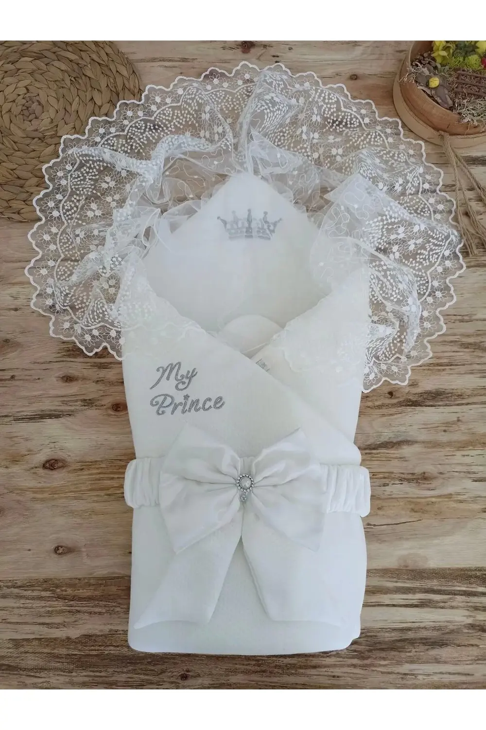 Yenidoğan Sahra Taç Benim Prensim Nakışlı Kundak Bebek Battaniyes