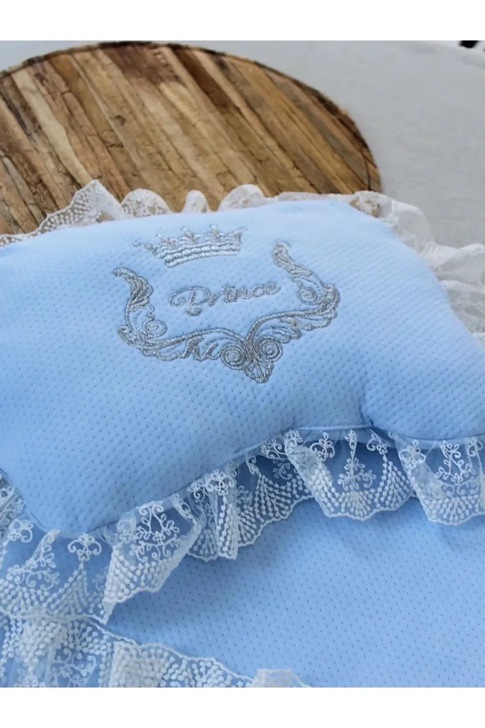 Yenidoğan Sahra Taç Nakışlı Trilüks 2li Alt Açma Seti Mavi