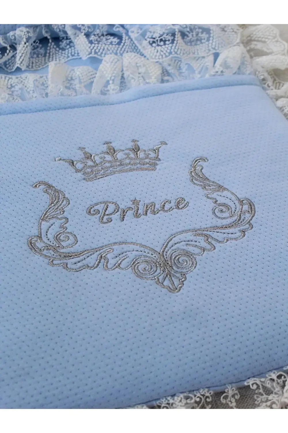 Yenidoğan Sahra Taç Nakışlı Trilüks 2li Alt Açma Seti Mavi