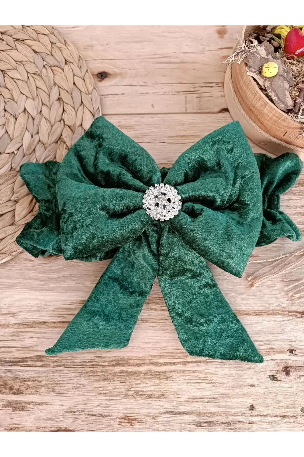 Yenidoğan Saray Kadife Taç Nakışlı İnci Fiyonklu Çift Dantel Duva