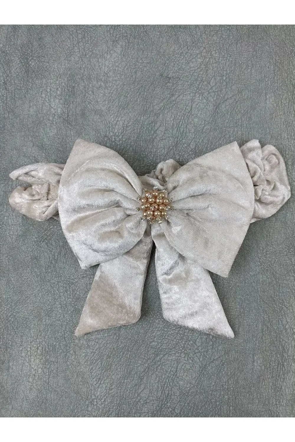 Yenidoğan Saray Kadife Taç Nakışlı İnci Fiyonklu Çift Dantel Duva