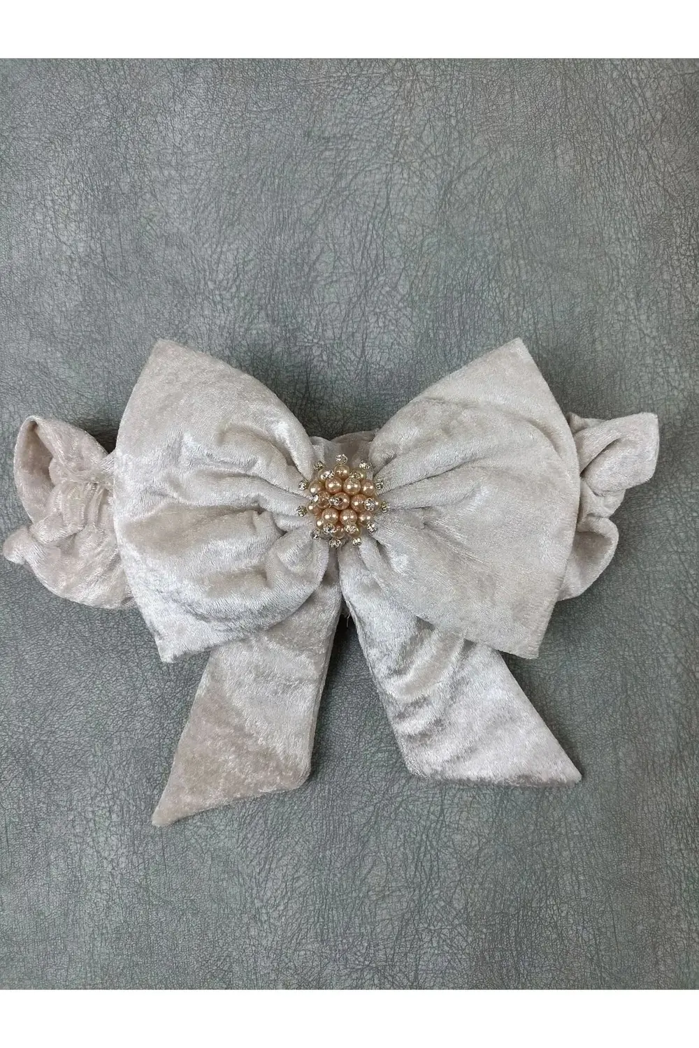 Yenidoğan Saray Kadife Taç Nakışlı İnci Fiyonklu Çift Dantel Duva