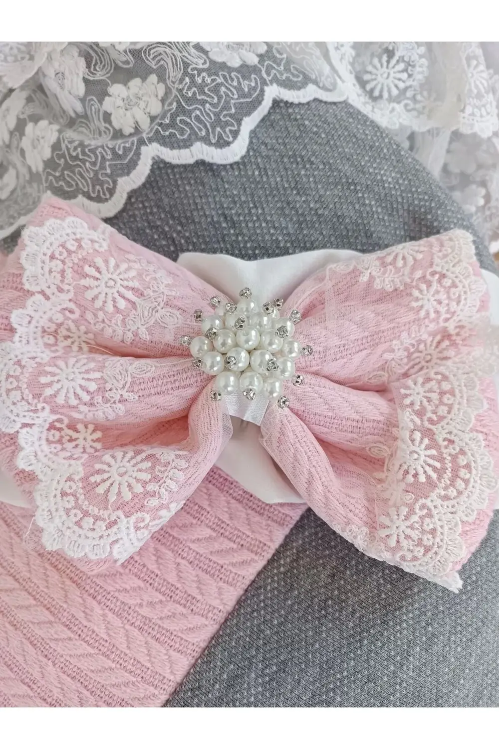 Yenidoğan Teri Cotton Taç Nakışlı Prizma Taş Kundak Bebek Battani